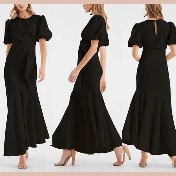 NWT Sachin & Babi [ 4 ] Camila Belted Mermaid Crepe Midi Dress in Black J2123